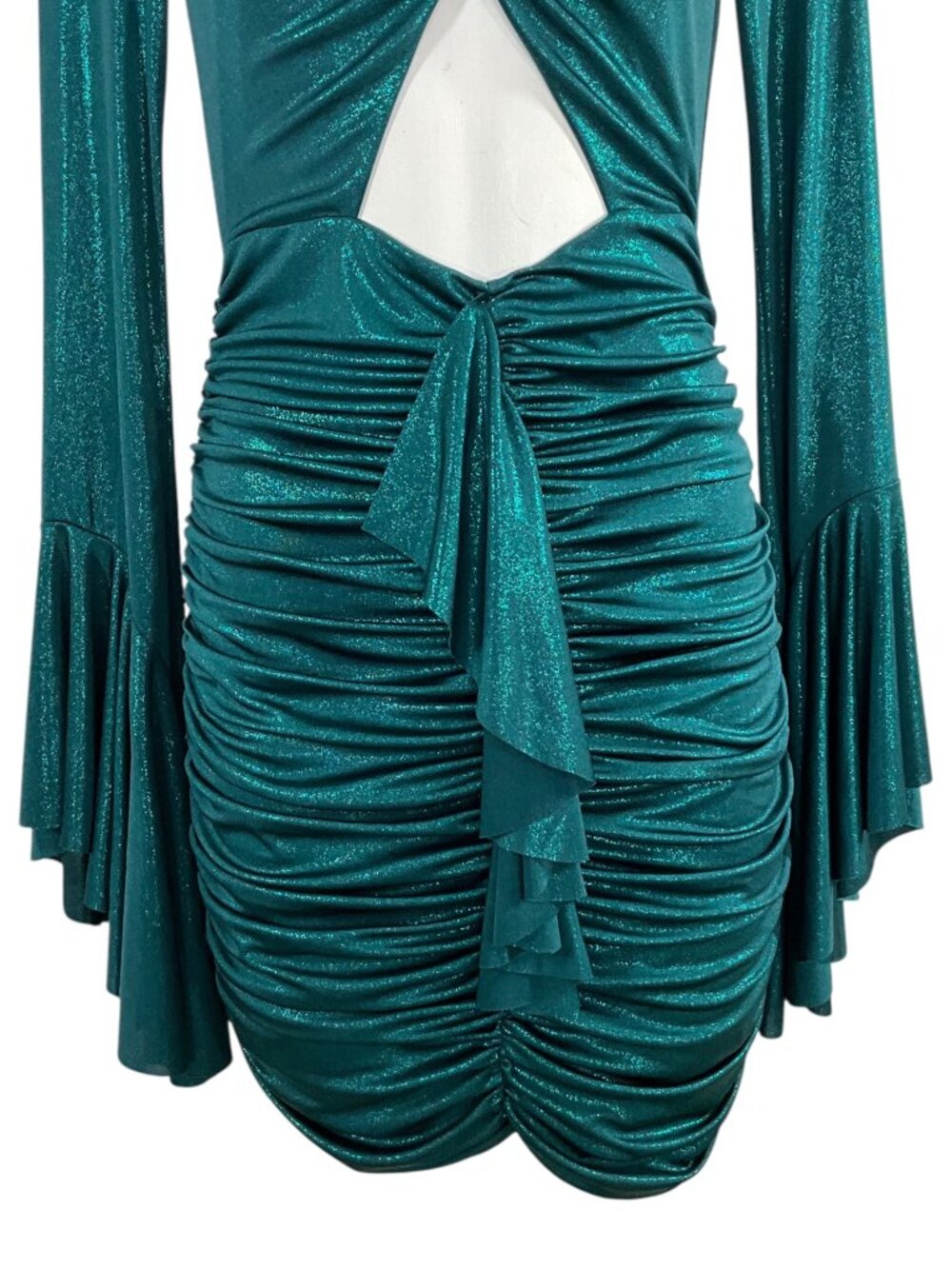 PatBo Jersey Foil Dress 8 Emerald Metallic Dark Green Mini Bodycon NEW - Picture 13 of 16